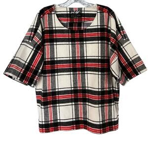 Lord & Taylor Plaid Wool-Blend Pullover Top Women’s XL Holiday Career Soft Cozy